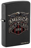 Front shot of Zippo Buck Wear Eagle Design Black Matte Windproof Lighter standing at a 3/4 angle.