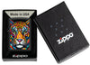 Zippo Tiger Stripes Design Black Matte Windproof Lighter in its packaging.