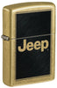 Front shot of Zippo Jeep Stamp Design Regular Street Brass Windproof Lighter standing at a 3/4 angle.