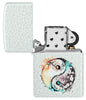 Zippo Floral Yin and Yang Design Glacier Windproof Lighter with its lid open and unlit.