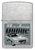 Front view of Zippo Dodge Challenger Design Street Chrome Windproof Lighter.