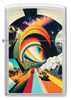 Front view of Zippo Trippy Travel Design Satin Chrome Windproof Lighter.
