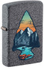 Front view of Zippo Mountain Design Iron Stone Windproof Lighter standing at a 3/4 angle.
