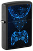 Front view of Zippo Gaming Black Matte Windproof Lighter standing at a 3/4 angle.