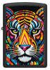 Front view of Zippo Tiger Stripes Design Black Matte Windproof Lighter.