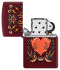 Zippo Tattoo Heart Design Merlot Windproof Lighter with its lid open and unlit.