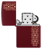 Zippo Heart Garland Design Merlot Windproof Lighter with its lid open and unlit.