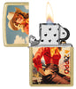 Zippo Rancher Design Regular Street Brass Windproof Lighter with its lid open and lit.