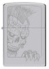 Front view of Zippo Mohawk Skull Design High Polish Chrome Windproof Lighter.