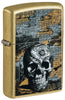 Front shot of Zippo Floral Skull Design Street Brass Windproof Lighter standing at a 3/4 angle.