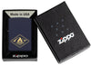 Zippo Campfire Design Navy Matte Windproof Lighter in its packaging.