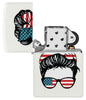 Zippo American Woman Design White Matte Windproof Lighter with its lid open and unlit.