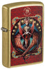 Front shot of Zippo Anne Stokes Copperwing Dragon Design Street Brass Windproof Lighter standing at a 3/4 angle.