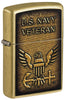 Front shot of Zippo United States Navy® Street Brass Windproof Lighter standing at a 3/4 angle.