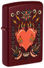 Front shot of Zippo Tattoo Heart Design Merlot Windproof Lighter standing at a 3/4 angle.
