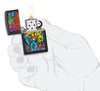 Zippo Street Art Design Black Matte Windproof Lighter lit in hand