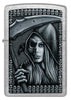 Front view of Zippo Grim Beauty Design Street Chrome Windproof Lighter.