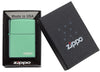 Classic High Polish Green Zippo Logo Windproof Lighter in its packaging