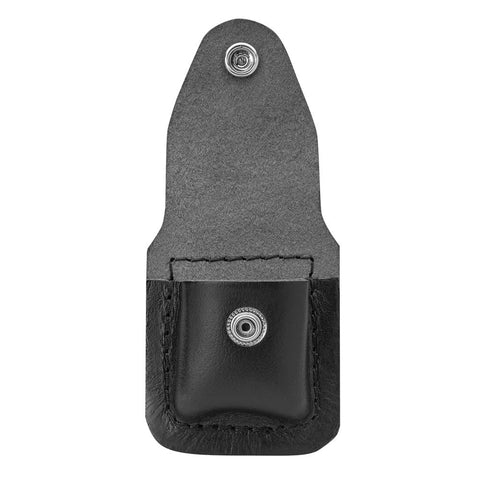 Black Lighter Pouch- Clip with the clip and flap lifted open 