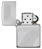 James Bond 007™ Auto Engraved High Polish Chrome Windproof Lighter with its lid open and unlit.