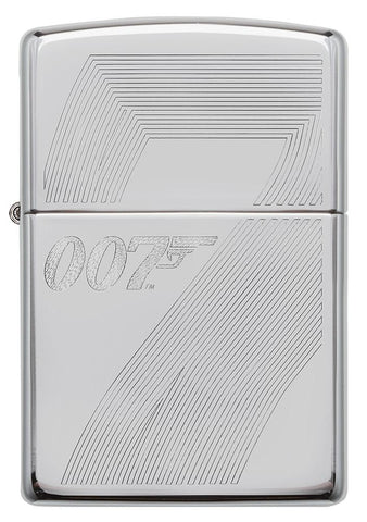 Front view of James Bond 007™ Auto Engraved High Polish Chrome Windproof Lighter.