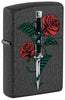 Front shot of Rose Dagger Tattoo Design Black Crackle® Windproof Lighter standing at a 3/4 angle.